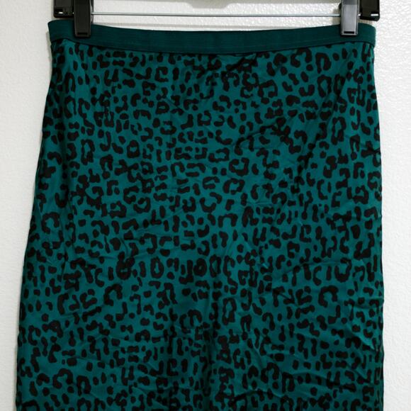 Cami NYC Jessica Skirt Emerald Leopard Print 100% Silk Midi Bias Cut SZ S - Picture 5 of 7
